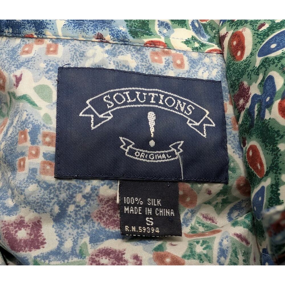 Vintage 90s Blouse Silk Blue Red Floral Short Sleeve Shirt Top Women's Size S - Picture 5 of 6